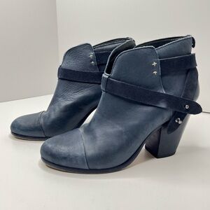 Rag & Bone Harrow Booties Navy Leather Size EU 39.5